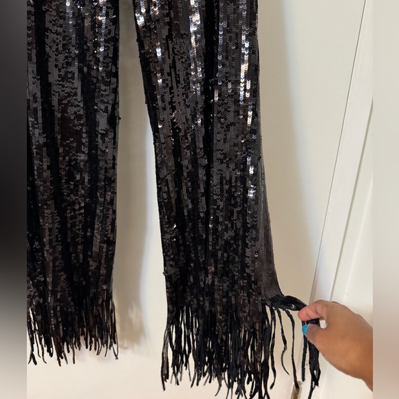 H&M | Black Sequin BLING Fringe Pants Pull-On Elastic Waist - Picture 9 of 11